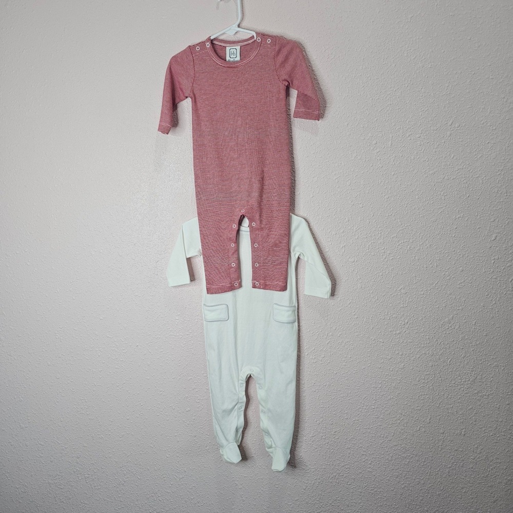 Lila and Hayes Boys‎ Holiday Red Stripe Pajamas PLUS White Footed Romper 3 6 9 M